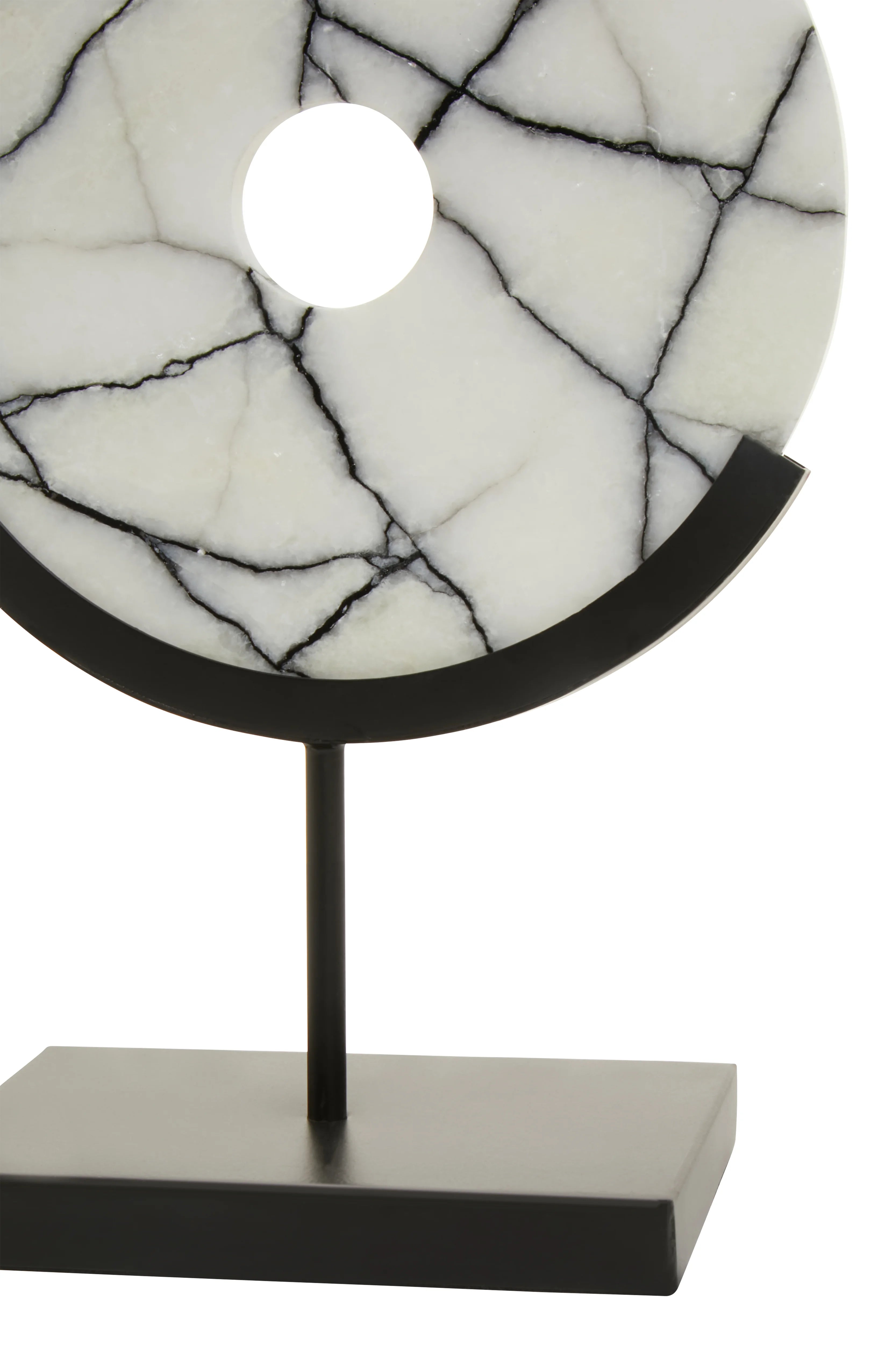 Citterio White Marble Disc Sculpture On Black Stand